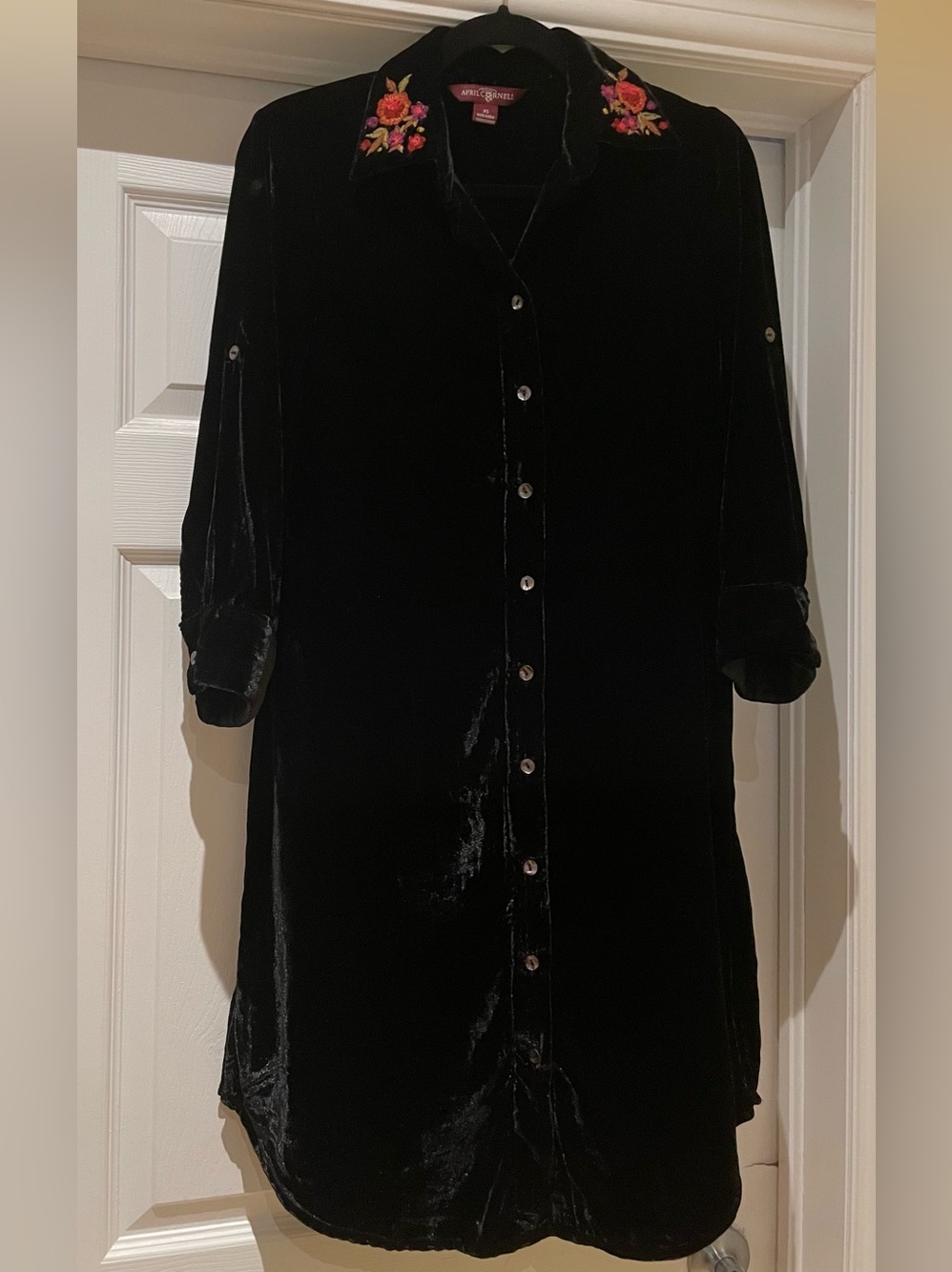 April Cornell Black Velvet Embroidered Dress XS Romantic Cottagecore festive